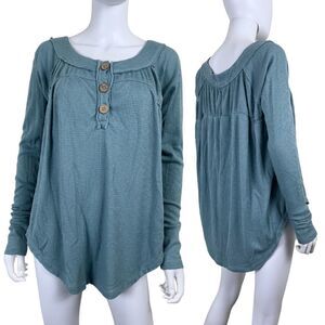 Free People The Must Have Women Size M Henley Tunic Waffle Knit Oversized Top